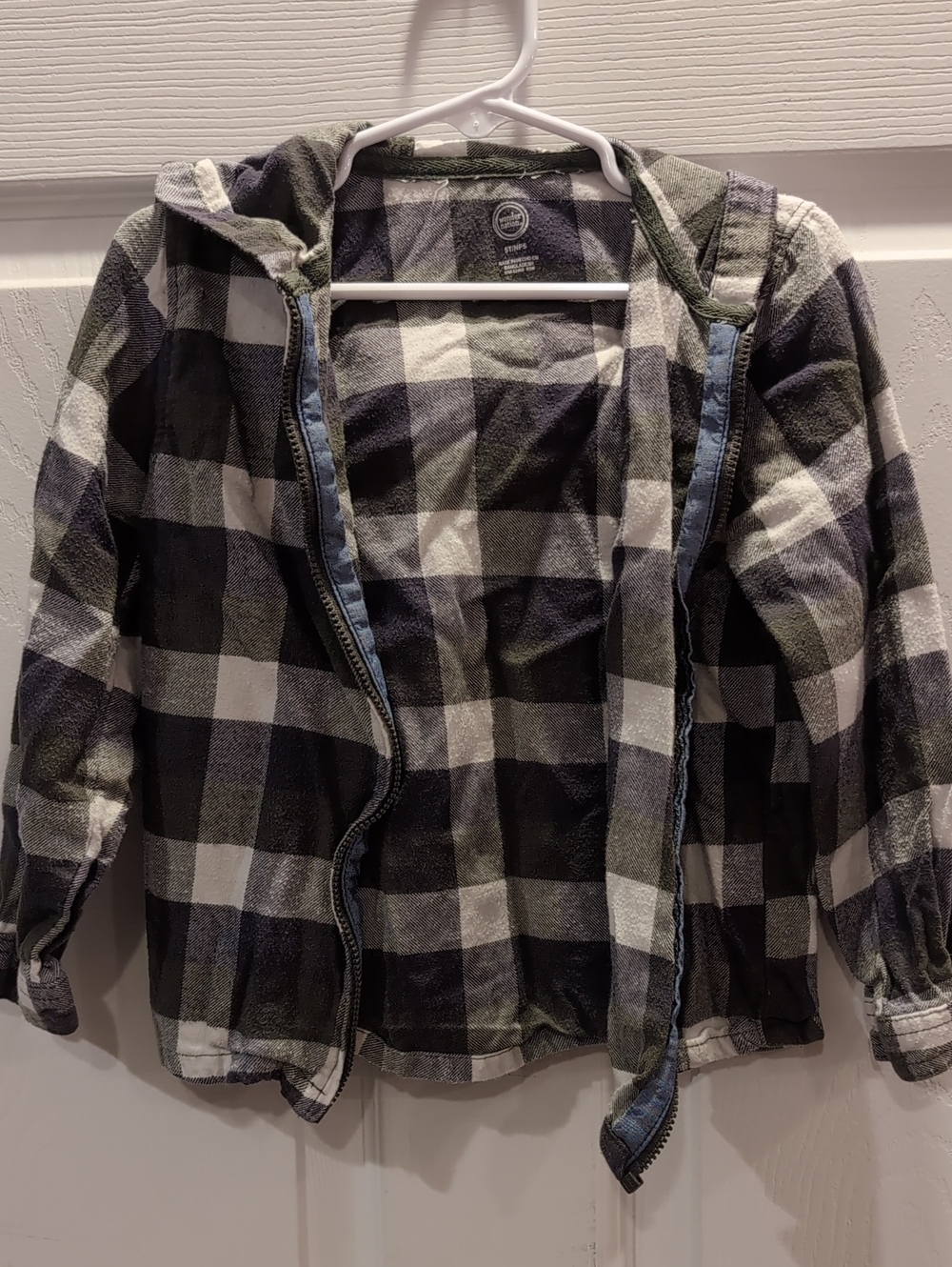Kids Unisex Green & White Plaid Hooded Shirt Jacket 5T